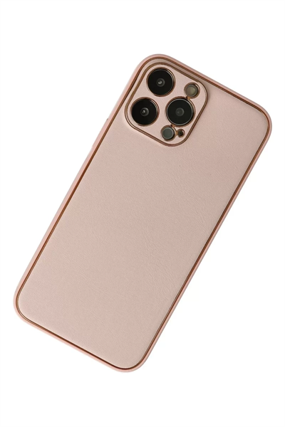 Apple iPhone 13 Pro Kılıf Coco Deri Silikon Kapak - Pudra