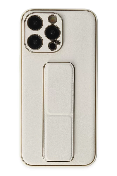 Apple iPhone 13 Pro Kılıf Coco Deri Standlı Kapak - Beyaz