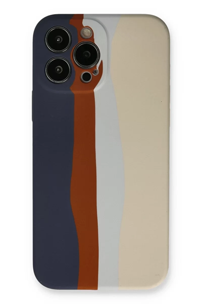 Apple iPhone 13 Pro Kılıf Ebruli Lansman Silikon - Lacivert-Krem