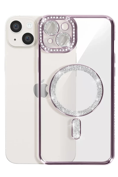 Apple iPhone 14 Kılıf Joke Simli Magneticsafe Kılıf - Pembe