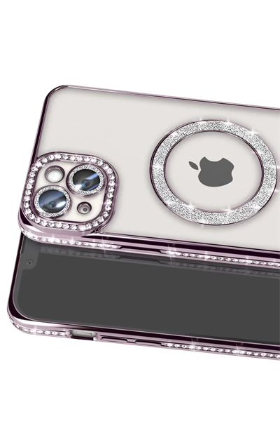 Apple iPhone 14 Kılıf Joke Simli Magneticsafe Kılıf - Pembe