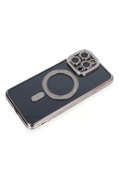 Apple iPhone 14 Pro Kılıf Joke Simli Magneticsafe Kılıf - Gri