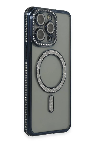 Apple iPhone 14 Pro Kılıf Joke Simli Magneticsafe Kılıf - Lacivert