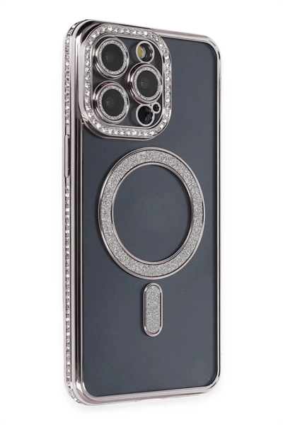 Apple iPhone 14 Pro Kılıf Joke Simli Magneticsafe Kılıf - Gri