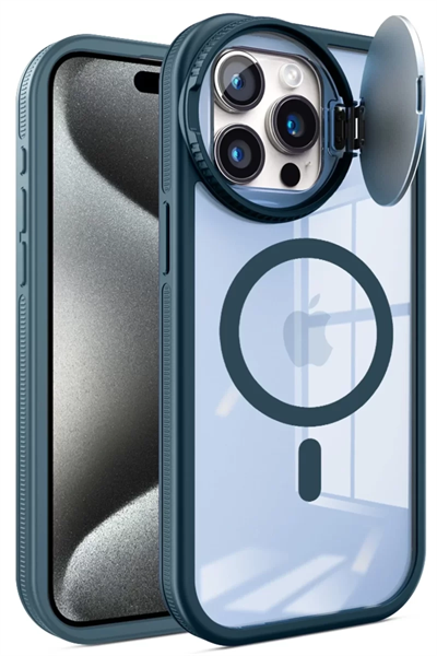 Apple iPhone 15 Pro Kılıf Teleskop Lens Magsafe Silikon Kapak - Lacivert
