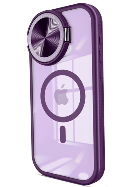 Apple iPhone 15 Pro Max Kılıf Teleskop Lens Magsafe Silikon Kapak - Derin Mor