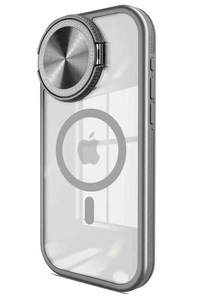 Apple iPhone 15 Pro Max Kılıf Teleskop Lens Magsafe Silikon Kapak - Titan Gri