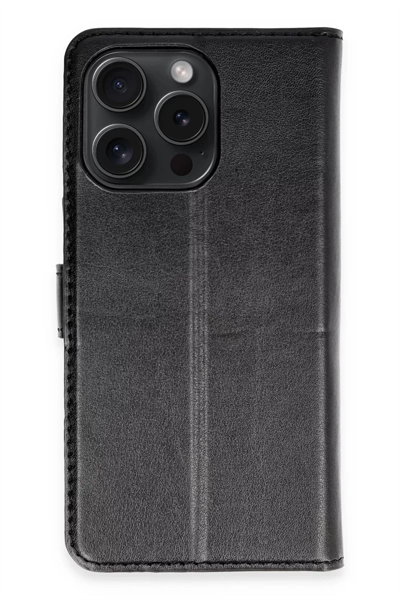 Apple iPhone 15 Pro Max Kılıf Trend S Plus Kapaklı Kılıf - Siyah