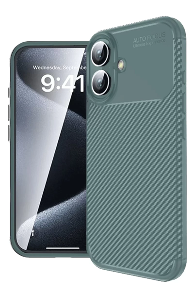 Apple iPhone 16 Kılıf Auto Focus Karbon Kapak - Koyu Yeşil