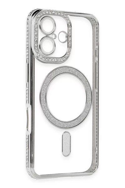 Apple iPhone 16 Kılıf Joke Simli Magneticsafe Kılıf - Gümüş