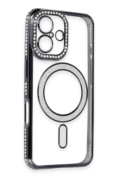 Apple iPhone 16 Kılıf Joke Simli Magneticsafe Kılıf - Siyah