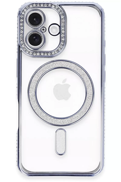 Apple iPhone 16 Kılıf Joke Simli Magneticsafe Kılıf - Mavi