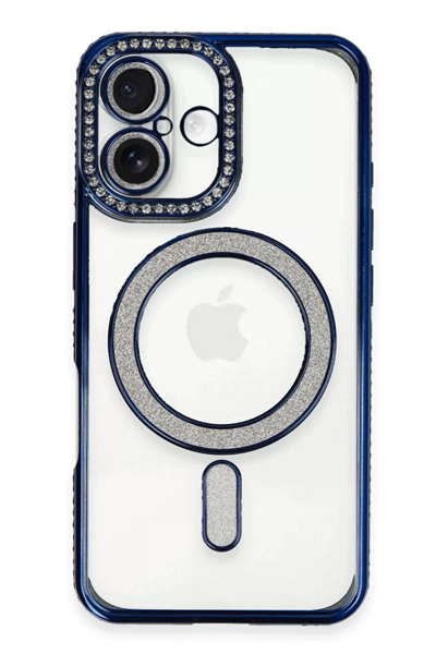 Apple iPhone 16 Kılıf Joke Simli Magneticsafe Kılıf - Lacivert