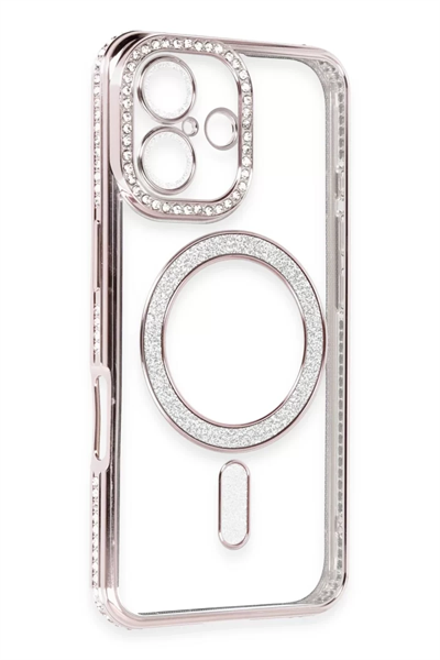 Apple iPhone 16 Kılıf Joke Simli Magneticsafe Kılıf - Pembe