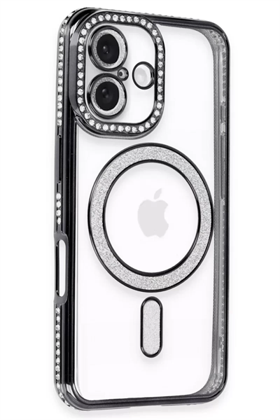 Apple iPhone 16 Kılıf Joke Simli Magneticsafe Kılıf - Siyah