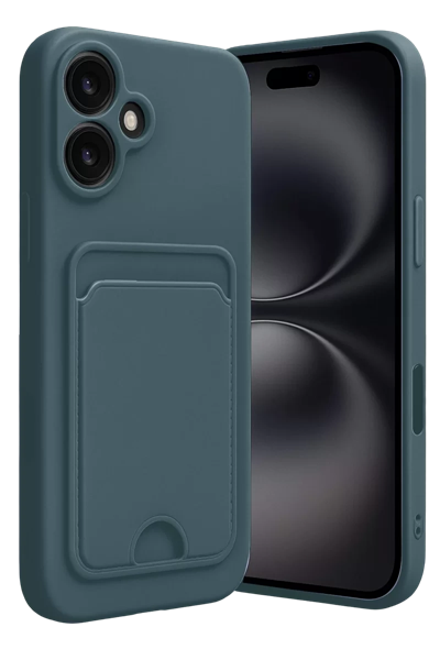 Apple iPhone 16 Kılıf Kelvin Kartvizitli Silikon - Koyu Yeşil