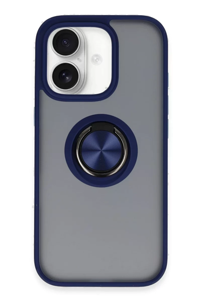 Apple iPhone 16 Kılıf Montreal Yüzüklü Silikon Kapak - Lacivert