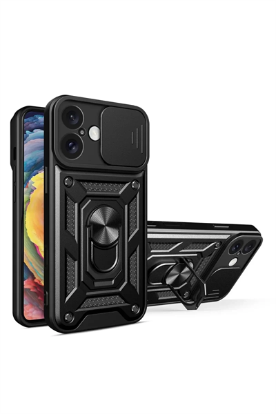 Apple iPhone 16 Kılıf Pars Lens Yüzüklü Silikon - Siyah