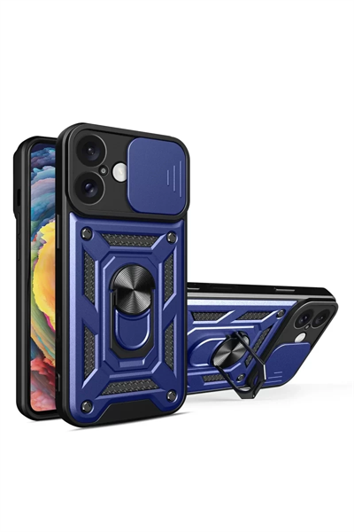 Apple iPhone 16 Kılıf Pars Lens Yüzüklü Silikon - Lacivert
