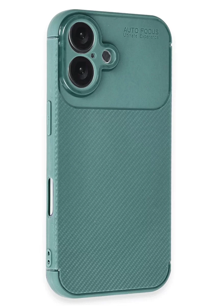 Apple iPhone 16 Plus Kılıf Auto Focus Karbon Kapak - Koyu Yeşil