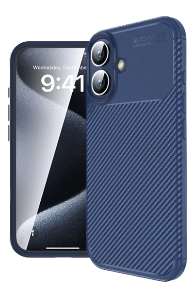 Apple iPhone 16 Plus Kılıf Auto Focus Karbon Kapak - Lacivert