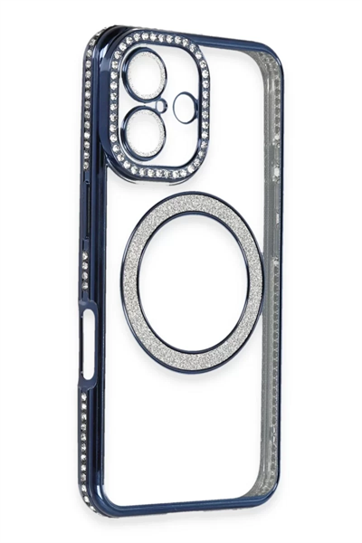 Apple iPhone 16 Plus Kılıf Joke Simli Magneticsafe Kılıf - Lacivert