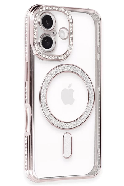 Apple iPhone 16 Plus Kılıf Joke Simli Magneticsafe Kılıf - Pembe