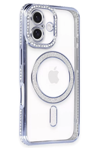 Apple iPhone 16 Plus Kılıf Joke Simli Magneticsafe Kılıf - Mavi