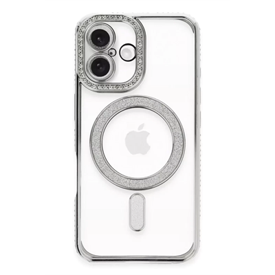 Apple iPhone 16 Plus Kılıf Joke Simli Magneticsafe Kılıf - Gümüş