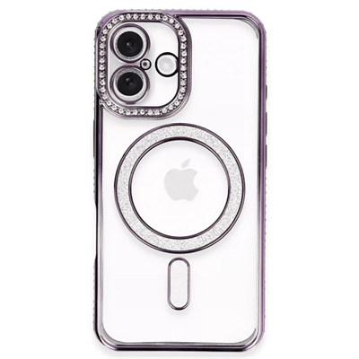 Apple iPhone 16 Plus Kılıf Joke Simli Magneticsafe Kılıf - Derin Mor