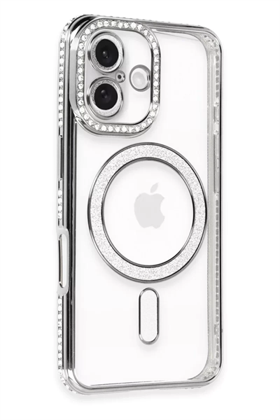 Apple iPhone 16 Plus Kılıf Joke Simli Magneticsafe Kılıf - Gri