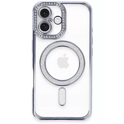Apple iPhone 16 Plus Kılıf Joke Simli Magneticsafe Kılıf - Mavi