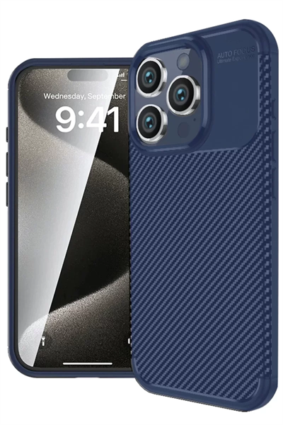 Apple iPhone 16 Pro Kılıf Auto Focus Karbon Kapak - Lacivert