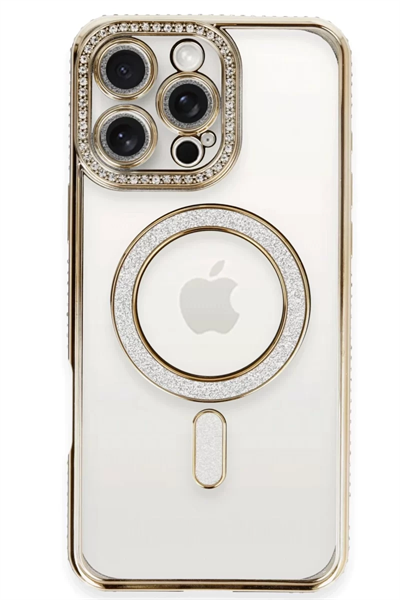 Apple iPhone 16 Pro Kılıf Joke Simli Magneticsafe Kılıf - Gold