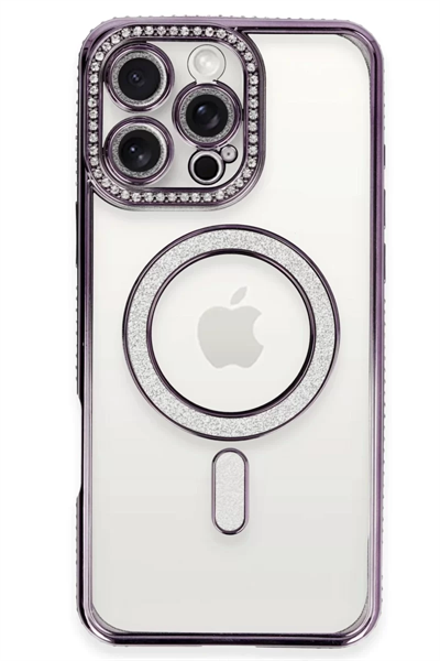 Apple iPhone 16 Pro Kılıf Joke Simli Magneticsafe Kılıf - Derin Mor
