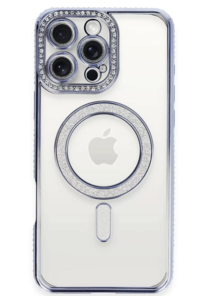 Apple iPhone 16 Pro Kılıf Joke Simli Magneticsafe Kılıf - Mavi