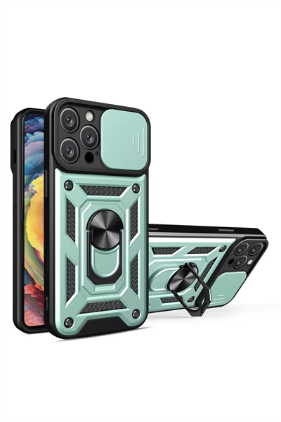 Apple iPhone 16 Pro Kılıf Pars Lens Yüzüklü Silikon - Yeşil