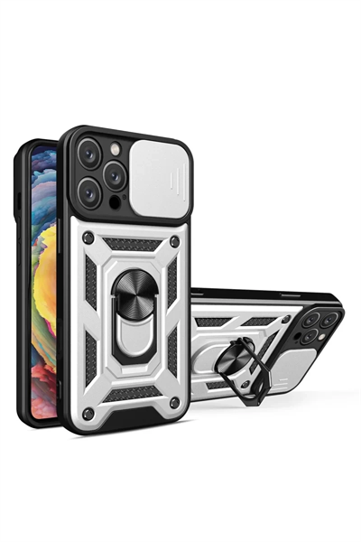 Apple iPhone 16 Pro Kılıf Pars Lens Yüzüklü Silikon - Gümüş