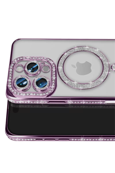 Apple iPhone 16 Pro Max Kılıf Joke Simli Magneticsafe Kılıf - Derin Mor