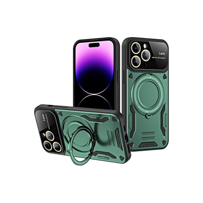 Apple iPhone 16 Pro Max Kılıf Joy Lens Standlı Kapak - Koyu Yeşil