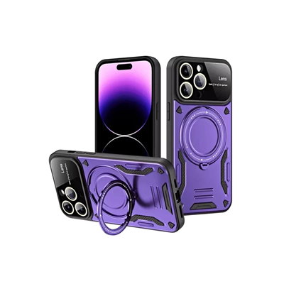 Apple iPhone 16 Pro Max Kılıf Joy Lens Standlı Kapak - Mor