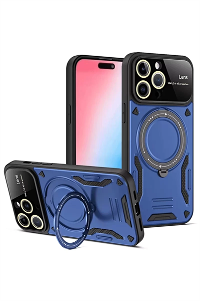 Apple iPhone 16 Pro Max Kılıf Joy Lens Standlı Kapak - Lacivert