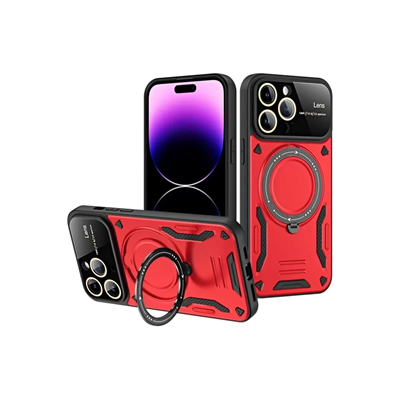 Apple iPhone 16 Pro Max Kılıf Joy Lens Standlı Kapak - Kırmızı