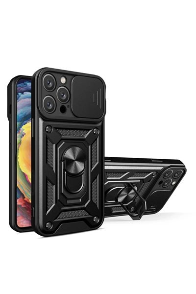 Apple iPhone 16 Pro Max Kılıf Pars Lens Yüzüklü Silikon - Siyah