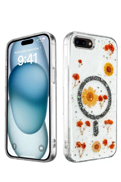 Apple iPhone 7 Kılıf Daisy Simli Magsafe Kapak - Siyah