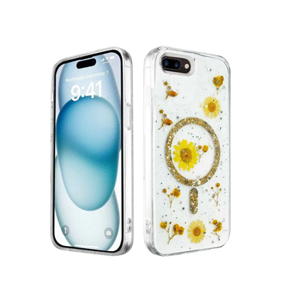 Apple iPhone 7 Kılıf Daisy Simli Magsafe Kapak - Gold