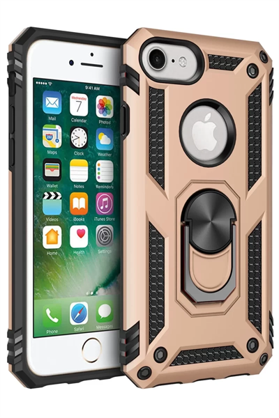 Apple iPhone 7 Kılıf Sofya Yüzüklü Silikon Kapak - Gold