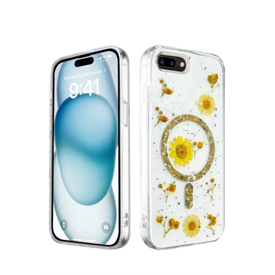 Apple iPhone 7 Plus Kılıf Daisy Simli Magsafe Kapak - Gold