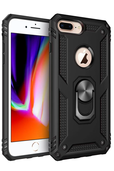 Apple iPhone 7 Plus Kılıf Sofya Yüzüklü Silikon Kapak - Siyah