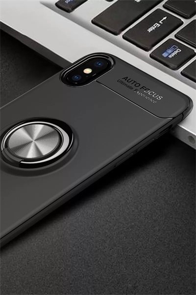 Apple iPhone XS Max Kılıf Range Yüzüklü Silikon - Siyah